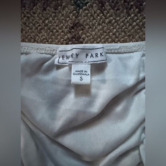 Emory Park white off the shoulder ruched bodycon top with puff sleeves S - Picture 10 of 11